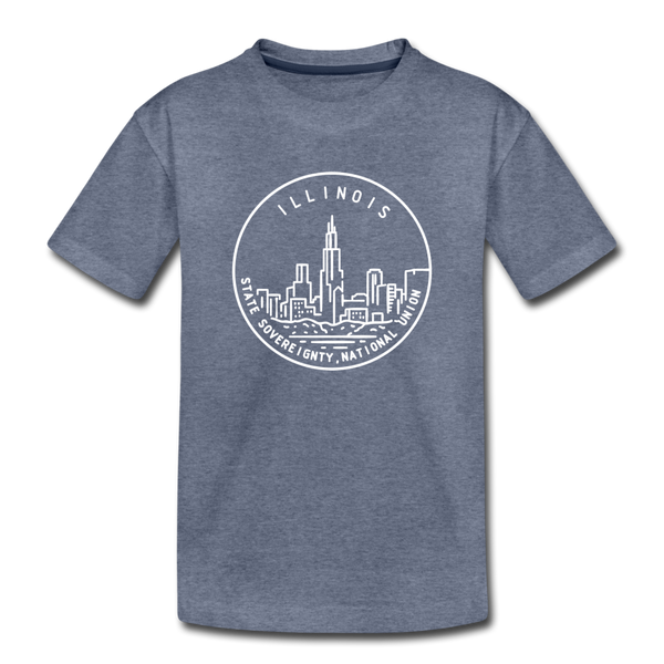 Illinois Youth T-Shirt - State Design Youth Illinois Tee - heather blue
