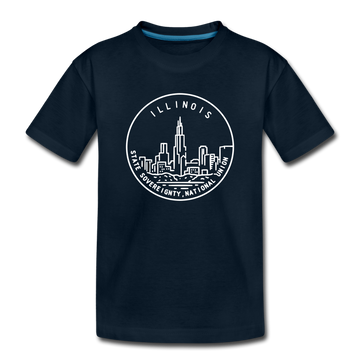 Illinois Youth T-Shirt - State Design Youth Illinois Tee - deep navy
