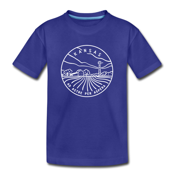 Kansas Youth T-Shirt - State Design Youth Kansas Tee - royal blue