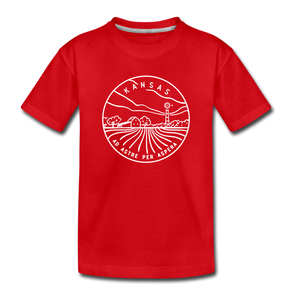 Kansas Youth T-Shirt - State Design Youth Kansas Tee - red