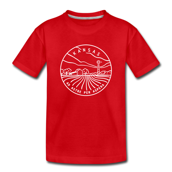 Kansas Youth T-Shirt - State Design Youth Kansas Tee - red