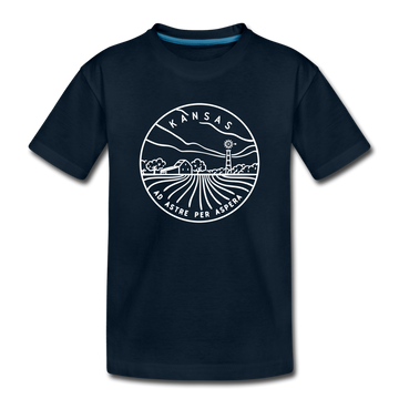 Kansas Youth T-Shirt - State Design Youth Kansas Tee - deep navy