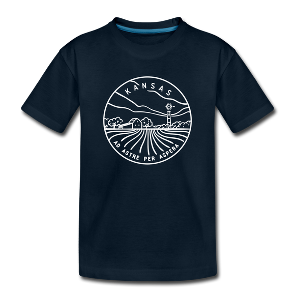 Kansas Youth T-Shirt - State Design Youth Kansas Tee - deep navy