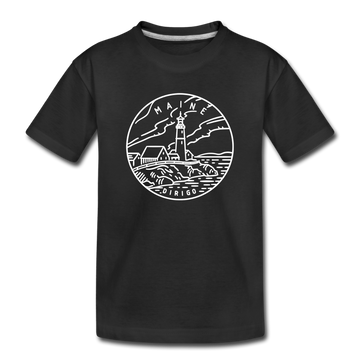 Maine Youth T-Shirt - State Design Youth Maine Tee - black
