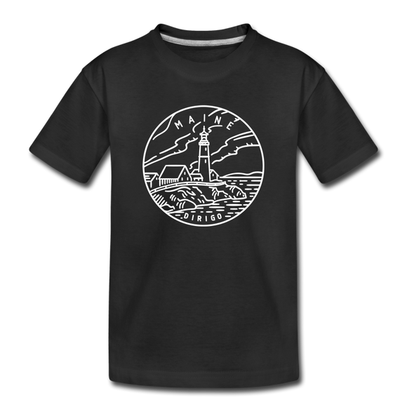 Maine Youth T-Shirt - State Design Youth Maine Tee - black
