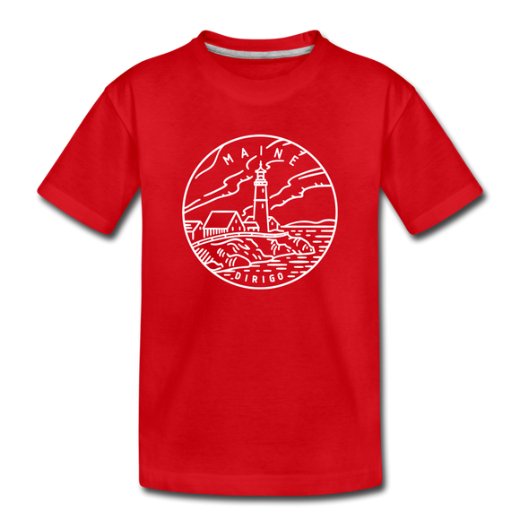 Maine Youth T-Shirt - State Design Youth Maine Tee - red