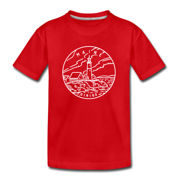 Maine Youth T-Shirt - State Design Youth Maine Tee - red