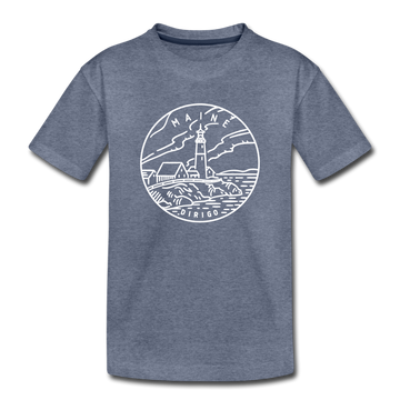 Maine Youth T-Shirt - State Design Youth Maine Tee - heather blue