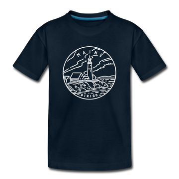 Maine Youth T-Shirt - State Design Youth Maine Tee - deep navy