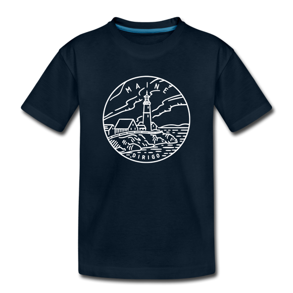 Maine Youth T-Shirt - State Design Youth Maine Tee - deep navy