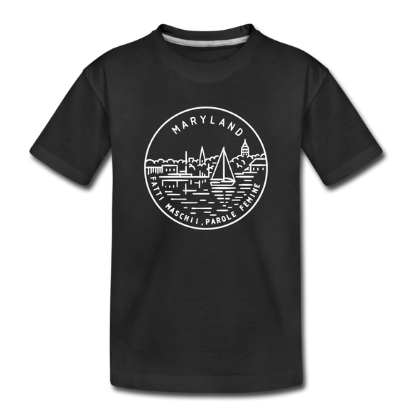 Maryland Youth T-Shirt - State Design Youth Maryland Tee - black