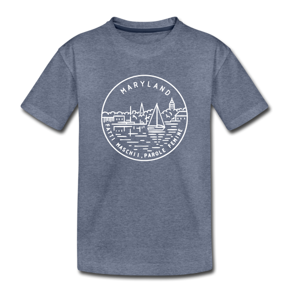 Maryland Youth T-Shirt - State Design Youth Maryland Tee - heather blue