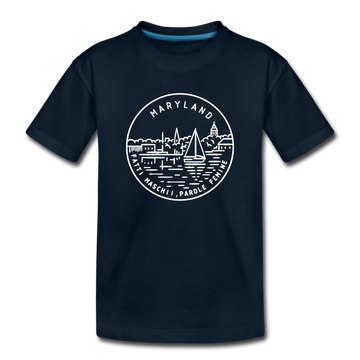 Maryland Youth T-Shirt - State Design Youth Maryland Tee - deep navy