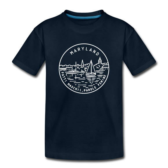 Maryland Youth T-Shirt - State Design Youth Maryland Tee - deep navy