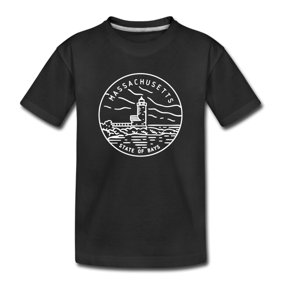 Massachusetts Youth T-Shirt - State Design Youth Massachusetts Tee - black