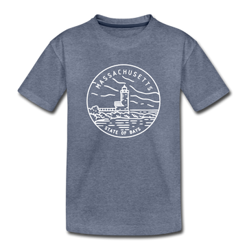 Massachusetts Youth T-Shirt - State Design Youth Massachusetts Tee - heather blue