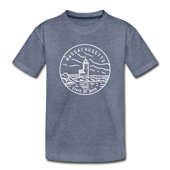 Massachusetts Youth T-Shirt - State Design Youth Massachusetts Tee - heather blue