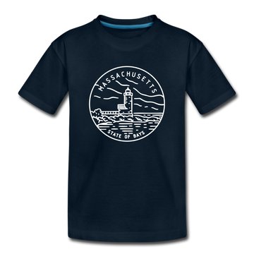 Massachusetts Youth T-Shirt - State Design Youth Massachusetts Tee - deep navy