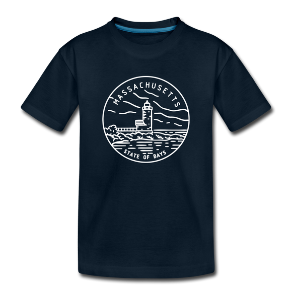Massachusetts Youth T-Shirt - State Design Youth Massachusetts Tee - deep navy