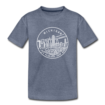 Michigan Youth T-Shirt - State Design Youth Michigan Tee - heather blue