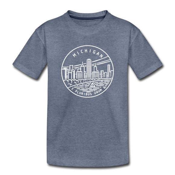 Michigan Youth T-Shirt - State Design Youth Michigan Tee - heather blue