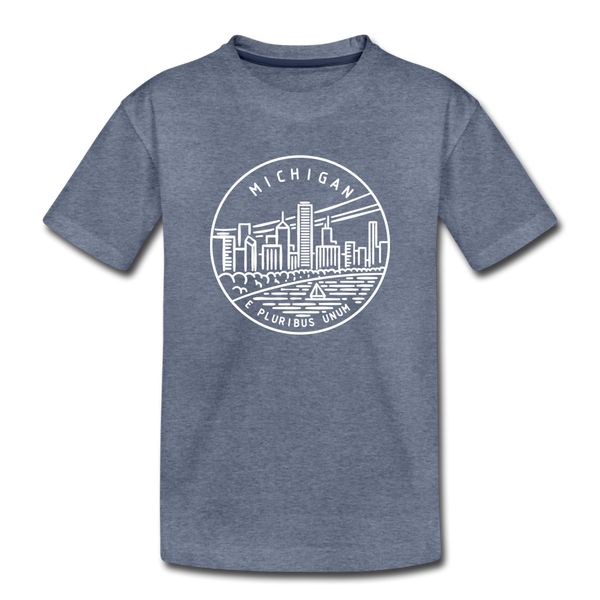 Michigan Youth T-Shirt - State Design Youth Michigan Tee - heather blue