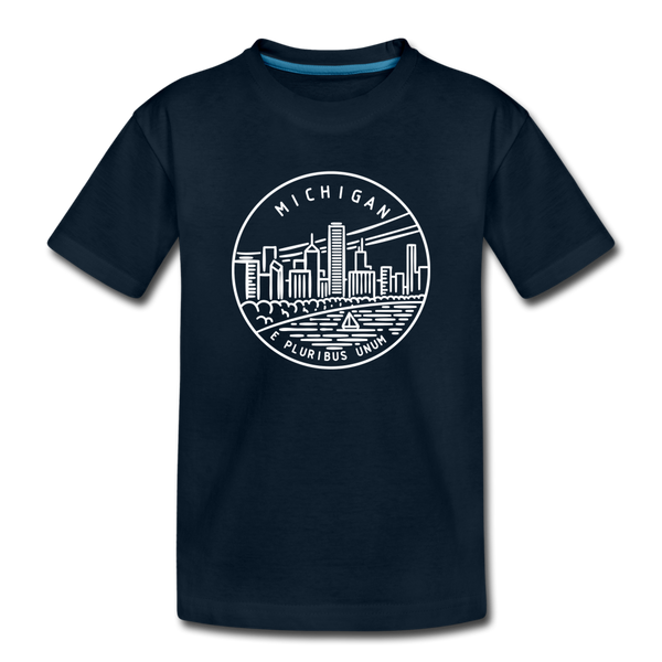 Michigan Youth T-Shirt - State Design Youth Michigan Tee - deep navy