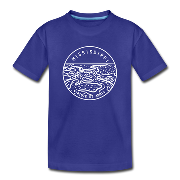 Mississippi Youth T-Shirt - State Design Youth Mississippi Tee - royal blue