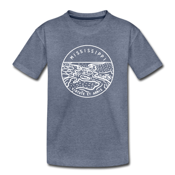 Mississippi Youth T-Shirt - State Design Youth Mississippi Tee - heather blue