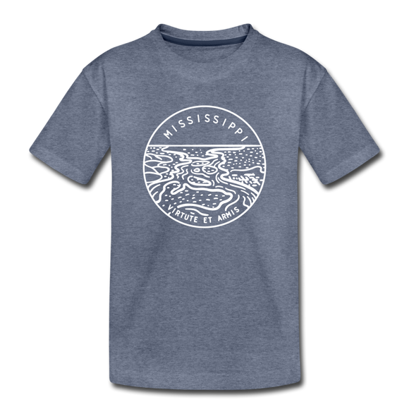 Mississippi Youth T-Shirt - State Design Youth Mississippi Tee - heather blue