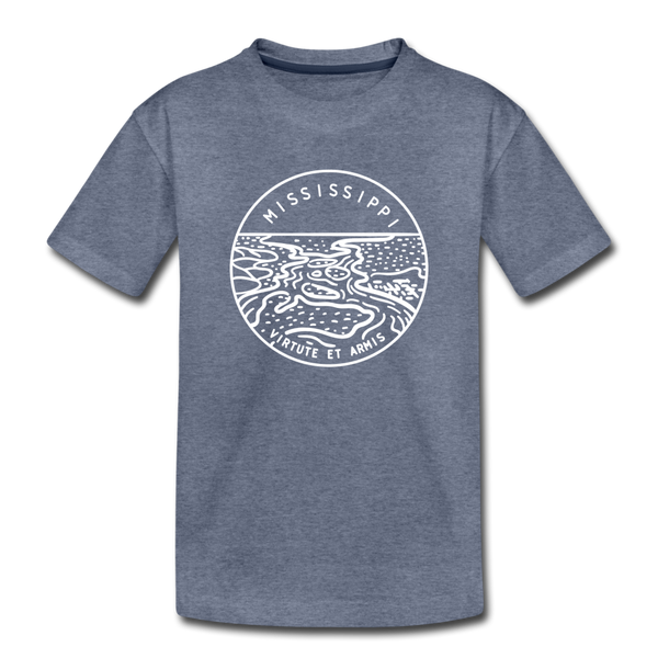 Mississippi Youth T-Shirt - State Design Youth Mississippi Tee - heather blue