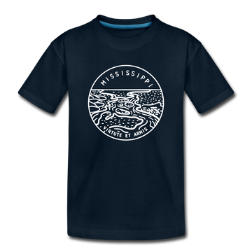 Mississippi Youth T-Shirt - State Design Youth Mississippi Tee - deep navy
