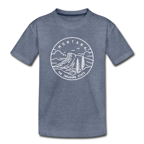 Montana Youth T-Shirt - State Design Youth Montana Tee - heather blue