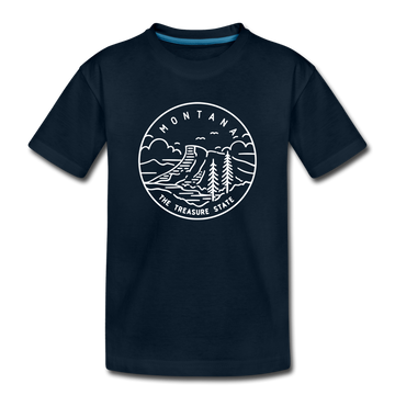 Montana Youth T-Shirt - State Design Youth Montana Tee - deep navy