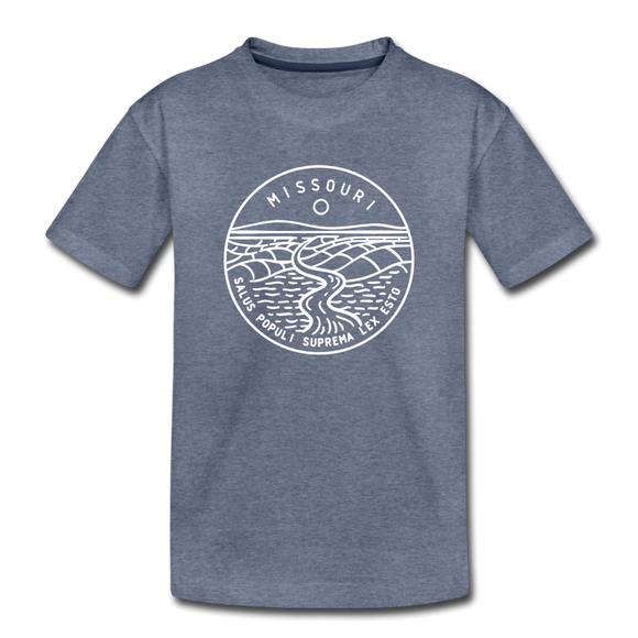 Missouri Youth T-Shirt - State Design Youth Missouri Tee - heather blue