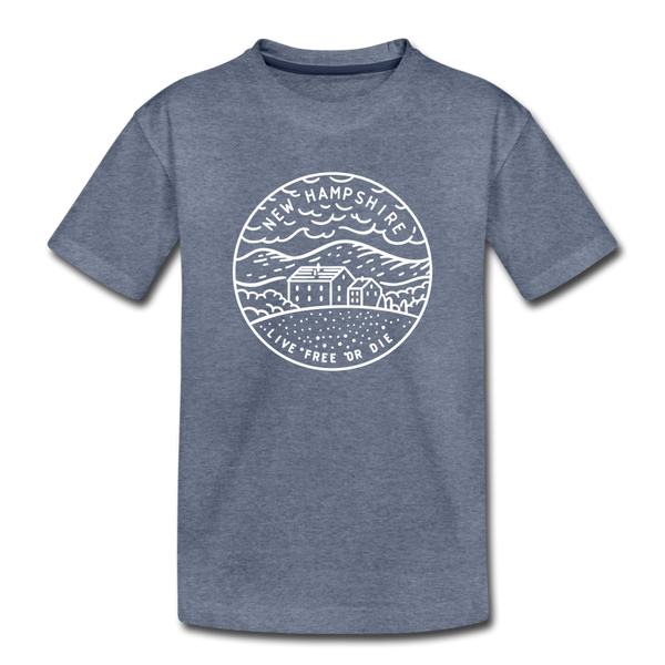 New Hampshire Youth T-Shirt - State Design Youth New Hampshire Tee - heather blue