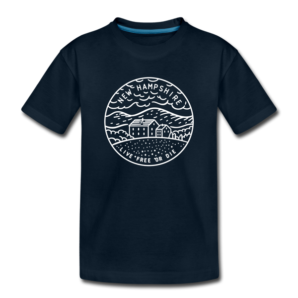 New Hampshire Youth T-Shirt - State Design Youth New Hampshire Tee - deep navy