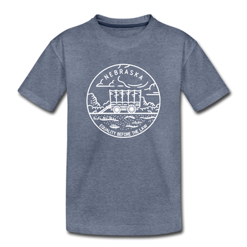 Nebraska Youth T-Shirt - State Design Youth Nebraska Tee - heather blue