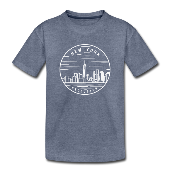 New York Youth T-Shirt - State Design Youth New York Tee - heather blue