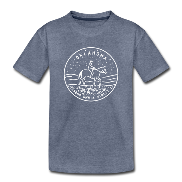 Oklahoma Youth T-Shirt - State Design Youth Oklahoma Tee - heather blue