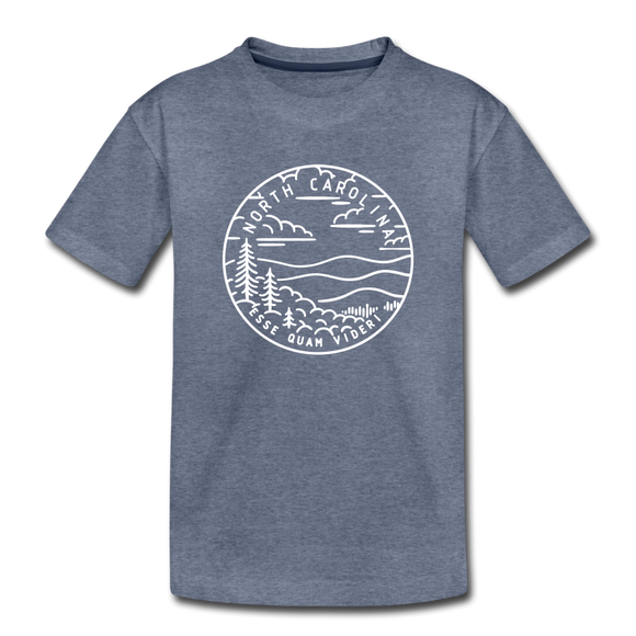 North Carolina Youth T-Shirt - State Design Youth North Carolina Tee - heather blue