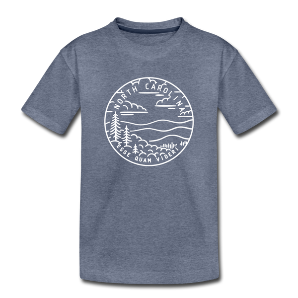 North Carolina Youth T-Shirt - State Design Youth North Carolina Tee - heather blue