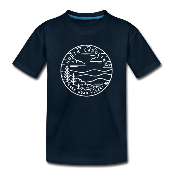 North Carolina Youth T-Shirt - State Design Youth North Carolina Tee - deep navy