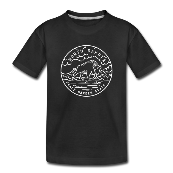 North Dakota Youth T-Shirt - State Design Youth North Dakota Tee - black