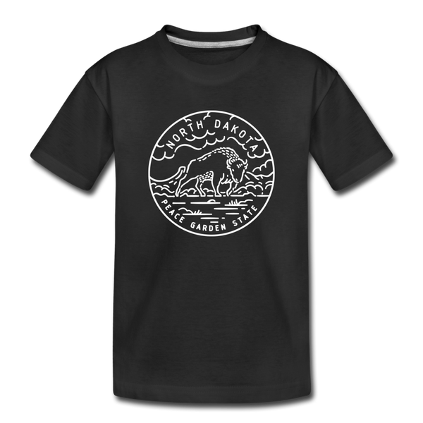 North Dakota Youth T-Shirt - State Design Youth North Dakota Tee - black