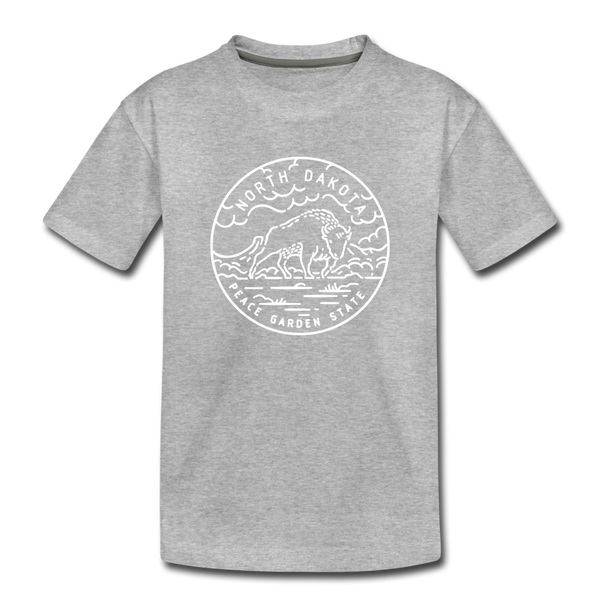 North Dakota Youth T-Shirt - State Design Youth North Dakota Tee - heather gray
