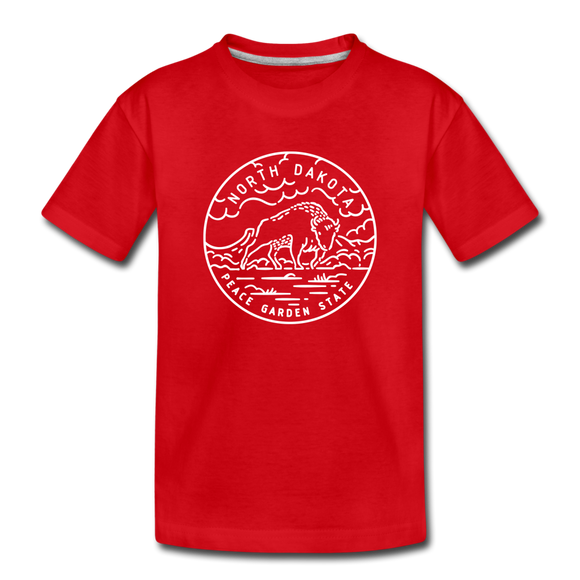 North Dakota Youth T-Shirt - State Design Youth North Dakota Tee - red