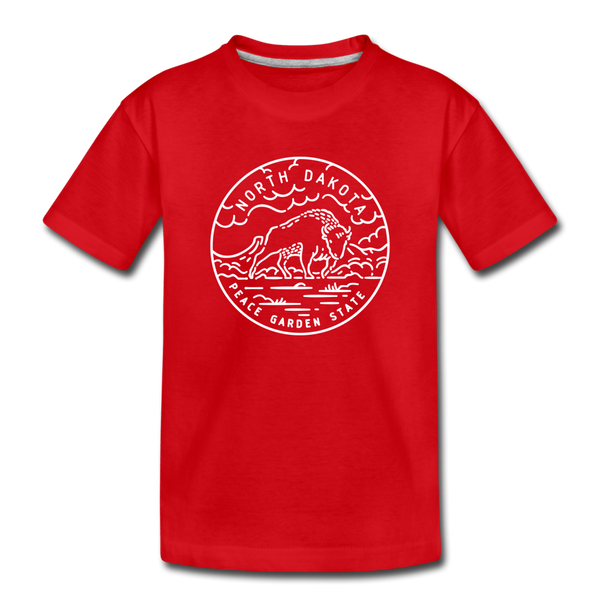North Dakota Youth T-Shirt - State Design Youth North Dakota Tee - red