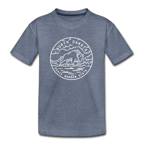North Dakota Youth T-Shirt - State Design Youth North Dakota Tee - heather blue