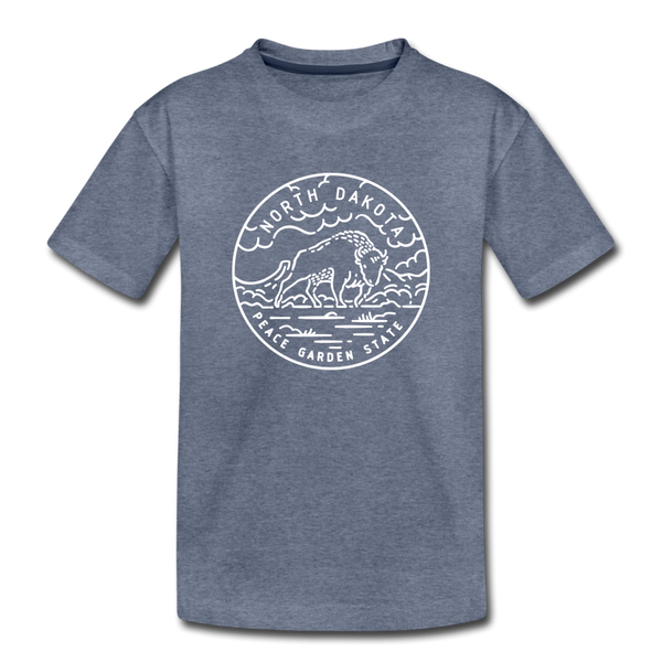 North Dakota Youth T-Shirt - State Design Youth North Dakota Tee - heather blue